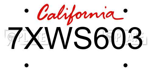 7XWS603 California License Plate