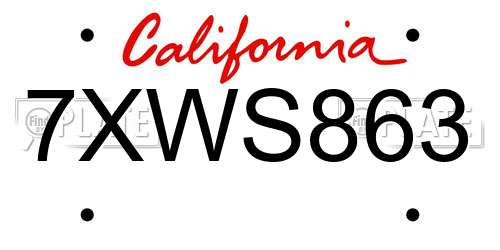 7XWS863 California License Plate