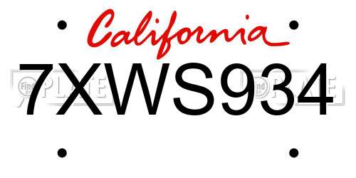 7XWS934 California License Plate