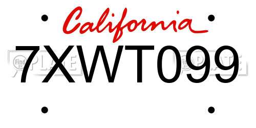 7XWT099 California License Plate