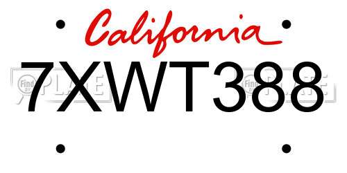 7XWT388 California License Plate
