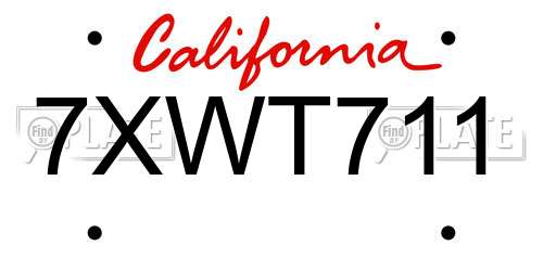 7XWT711 California License Plate