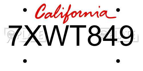 7XWT849 California License Plate