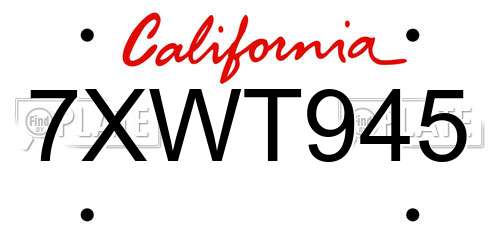 7XWT945 California License Plate