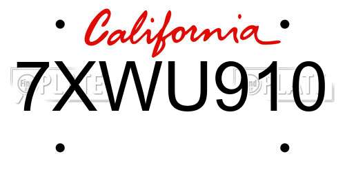 7XWU910 California License Plate