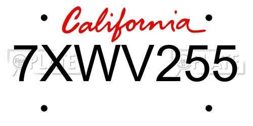 7XWV255 California License Plate