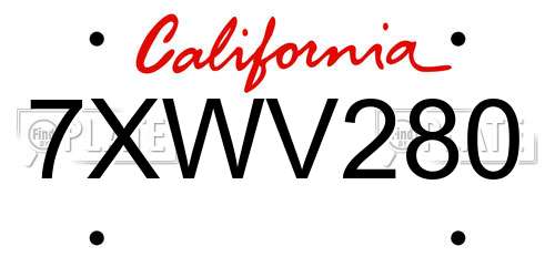 7XWV280 California License Plate