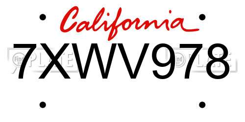 7XWV978 California License Plate