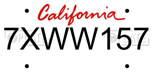 7XWW157 California License Plate