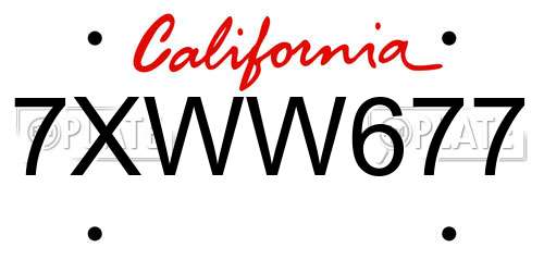 7XWW677 California License Plate