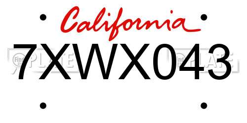 7XWX043 California License Plate