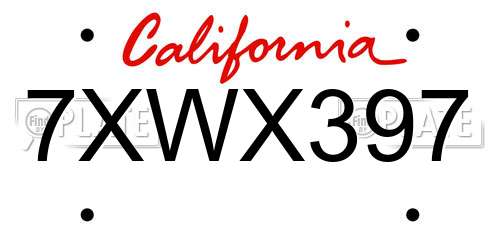 7XWX397 California License Plate