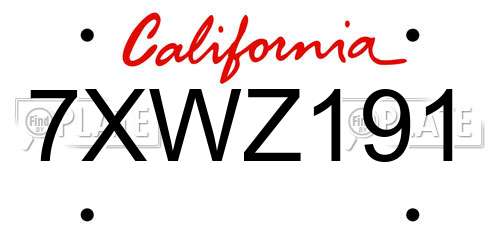 7XWZ191 California License Plate