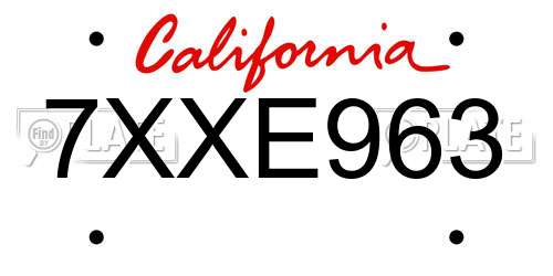7XXE963 California License Plate