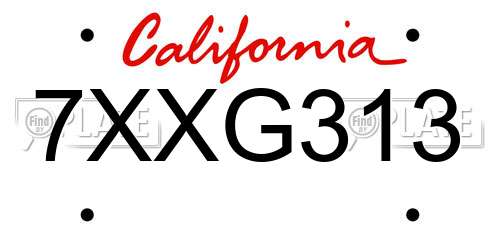 7XXG313 California License Plate