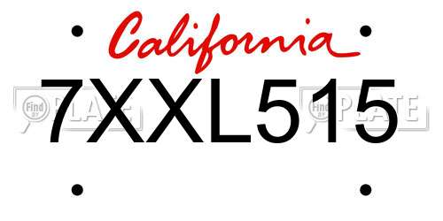 7XXL515 California License Plate