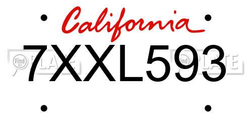 7XXL593 California License Plate