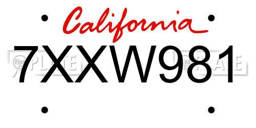 7XXW981 California License Plate