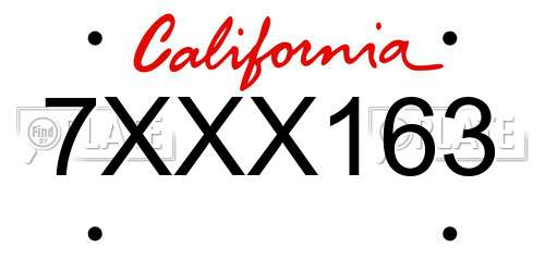 7XXX163 California License Plate