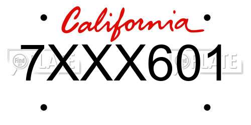 7XXX601 California License Plate