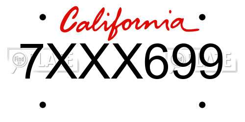 7XXX699 California License Plate