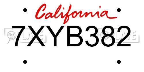 7XYB382 California License Plate