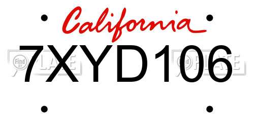 7XYD106 California License Plate