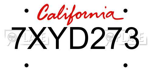 7XYD273 California License Plate