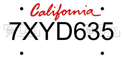 7XYD635 California License Plate