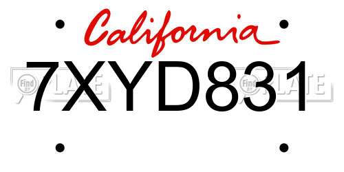 7XYD831 California License Plate