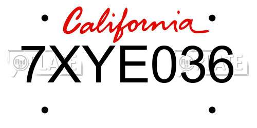 7XYE036 California License Plate