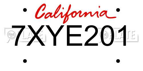 7XYE201 California License Plate