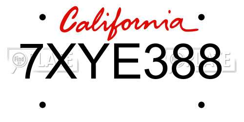 7XYE388 California License Plate