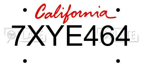 7XYE464 California License Plate