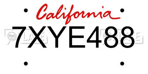 7XYE488 California License Plate