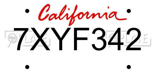 7XYF342 California License Plate