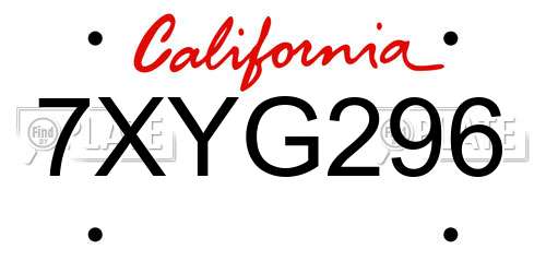 7XYG296 California License Plate