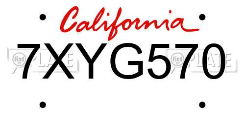 7XYG570 California License Plate