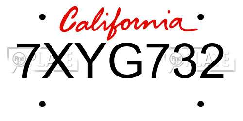 7XYG732 California License Plate