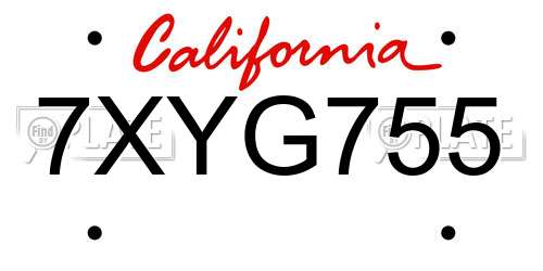7XYG755 California License Plate