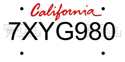 7XYG980 California License Plate