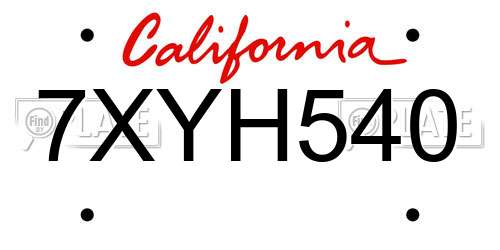 7XYH540 California License Plate