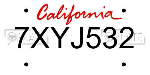 7XYJ532 California License Plate