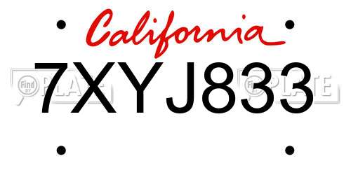 7XYJ833 California License Plate