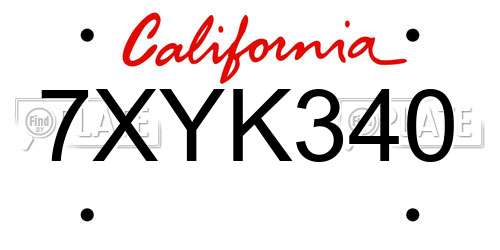 7XYK340 California License Plate