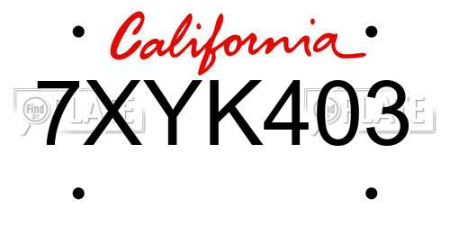 7XYK403 California License Plate