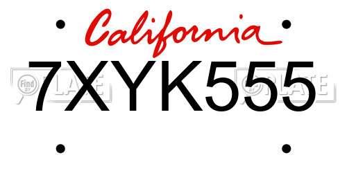 7XYK555 California License Plate