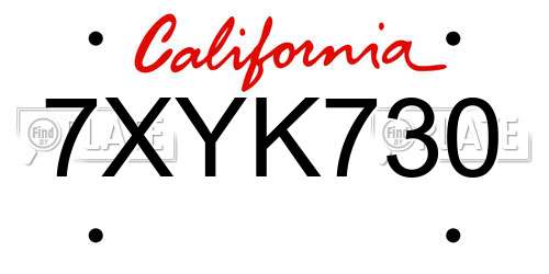 7XYK730 California License Plate