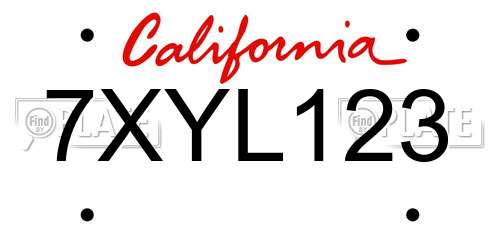 7XYL123 California License Plate