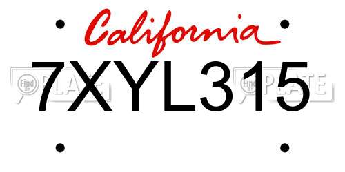 7XYL315 California License Plate